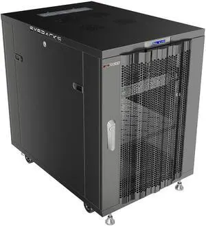 18U Network Rack Cabinet, 32" Deep, Mesh Door, 19-Inch | LCD thermostat, 4 cooling fans, PDU, shelf, casters, 1600 lb capacity 18U Network Rack Cabinet, 32" Deep, Mesh Door, 19-Inch | LCD thermostat, 4 cooling fans, PDU, shelf, casters, 1600 lb capacity