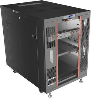 18U Server Rack Cabinet, 32" Deep, Glass Door, 19-Inch | 4-fan thermostat cooling, PDU, shelf, casters, cable brushes, 1600 lb capacity 18U Server Rack Cabinet, 32" Deep, Glass Door, 19-Inch | 4-fan thermostat cooling, PDU, shelf, casters, cable brushes, 1600 lb capacity