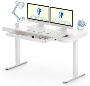 55" White Electric Standing Desk with Drawers, Quick Assembly Home Office Sit Stand Desk with Storage, USB Charging, Computer Desk for Home Office (White Top + Adjustable Frame, Comhar) 55" White Electric Standing Desk with Drawers, Quick Assembly Home Office Sit Stand Desk with Storage, USB Charging, Computer Desk for Home Office (White Top + Adjustable Frame, Comhar)