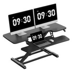 Standing Desk Converter 42", Extra Large Ergonomic Height Adjustable Sit Stand Desk Riser, Spacious Computer Workstation with Wide Keyboard Tray, Black Standing Desk Converter 42", Extra Large Ergonomic Height Adjustable Sit Stand Desk Riser, Spacious Computer Workstation with Wide Keyboard Tray, Black