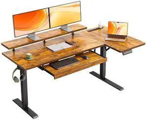 55 Inch L Shaped Electric Standing Desk with Keyboard Tray, Reversible Height Adjustable Corner Computer Desk with Monitor Stand, Sit Stand Up Lift Table for Home, Office, Rustic Brown 55 Inch L Shaped Electric Standing Desk with Keyboard Tray, Reversible Height Adjustable Corner Computer Desk with Monitor Stand, Sit Stand Up Lift Table for Home, Office, Rustic Brown