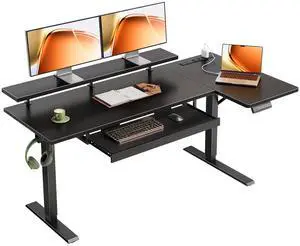 55 Inch L Shaped Electric Standing Desk with Keyboard Tray, Reversible Height Adjustable Corner Computer Desk with Monitor Stand, Sit Stand Up Lift Table for Home, Office, Carbon Fiber Black 55 Inch L Shaped Electric Standing Desk with Keyboard Tray, Reversible Height Adjustable Corner Computer Desk with Monitor Stand, Sit Stand Up Lift Table for Home, Office, Carbon Fiber Black