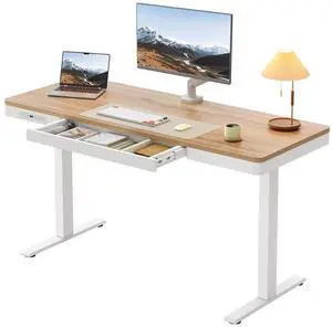 55 Inch Electric Standing Desk, Height Adjustable Table with Storage, Sit Stand Desk with Charging Station for Home Office, Computer Workstation, Maple+White 55 Inch Electric Standing Desk, Height Adjustable Table with Storage, Sit Stand Desk with Charging Station for Home Office, Computer Workstation, Maple+White