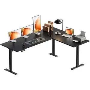63 Inch Reversible L Shaped Electric Standing Desk, Height Adjustable Corner Stand up Desk, Ergonomic Large Lift Computer Table for Home, Office, Workstation, Black 63 Inch Reversible L Shaped Electric Standing Desk, Height Adjustable Corner Stand up Desk, Ergonomic Large Lift Computer Table for Home, Office, Workstation, Black