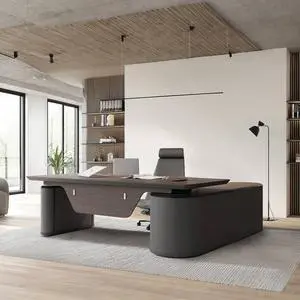 86.61in Large Executive Office Desk - Adjustable Height Sit to Stand Oval Shaped Desk, Premium L-Shaped Workstation with File Cabinet, Luxury Modern Design for Boss, Managers & Home Office 86.61in Large Executive Office Desk - Adjustable Height Sit to Stand Oval Shaped Desk, Premium L-Shaped Workstation with File Cabinet, Luxury Modern Design for Boss, Managers & Home Office