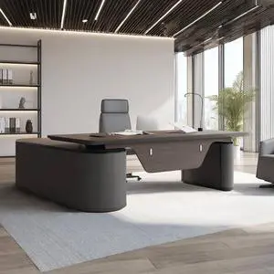 94.48In Large Executive Office Desk - Adjustable Height Sit to Stand Oval Shaped Desk, Premium L-Shaped Workstation with File Cabinet, Luxury Modern Design for Boss, Managers & Home Office 94.48In Large Executive Office Desk - Adjustable Height Sit to Stand Oval Shaped Desk, Premium L-Shaped Workstation with File Cabinet, Luxury Modern Design for Boss, Managers & Home Office