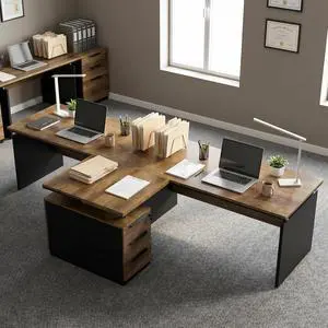 63 L Shaped Home Office Desk with Storage Cabinet, Modern Corner Executive Desk with 3 Drawers & Dual Cable Grommets, Reversible Computer Desk for Work from Home & Small Office (2) 63 L Shaped Home Office Desk with Storage Cabinet, Modern Corner Executive Desk with 3 Drawers & Dual Cable Grommets, Reversible Computer Desk for Work from Home & Small Office (2)