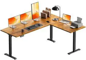 63 Inch Reversible L Shaped Electric Standing Desk, Height Adjustable Corner Stand up Desk, Ergonomic Large Lift Computer Table for Home, Office, Workstation, Rustic Brown 63 Inch Reversible L Shaped Electric Standing Desk, Height Adjustable Corner Stand up Desk, Ergonomic Large Lift Computer Table for Home, Office, Workstation, Rustic Brown