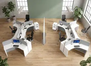 3 Person Office Workstation Desk with Locking Mobile Pedestal, White Full Office Cubicle Desk with Drawers and Cabinet, Power Outlets & USB Ports, Commercial Modern Team Desk (4 desk for 12 person) 3 Person Office Workstation Desk with Locking Mobile Pedestal, White Full Office Cubicle Desk with Drawers and Cabinet, Power Outlets & USB Ports, Commercial Modern Team Desk (4 desk for 12 person)