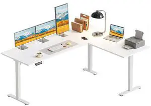 63 Inch Reversible L Shaped Electric Standing Desk, Height Adjustable Corner Stand up Desk, Ergonomic Large Lift Computer Table for Home, Office, Workstation, White 63 Inch Reversible L Shaped Electric Standing Desk, Height Adjustable Corner Stand up Desk, Ergonomic Large Lift Computer Table for Home, Office, Workstation, White