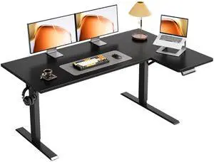Electric L Shaped Standing Desk, 55 Inches Height Adjustable Table, Reversible Corner Stand Up Desk, Lifting Computer Table for Home Office, Computer Workstation, Carbon Fiber Black Electric L Shaped Standing Desk, 55 Inches Height Adjustable Table, Reversible Corner Stand Up Desk, Lifting Computer Table for Home Office, Computer Workstation, Carbon Fiber Black