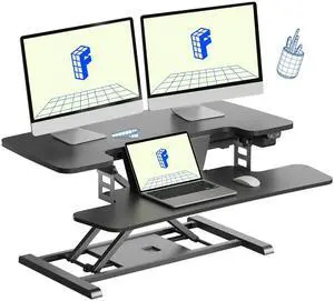 35 inch Electric Standing Desk Converter, Motorized Stand up Desk Riser, Monitor and Laptop Workstation with Wide Keyboard Tray, Black 35 inch Electric Standing Desk Converter, Motorized Stand up Desk Riser, Monitor and Laptop Workstation with Wide Keyboard Tray, Black