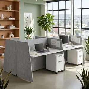 4-Person Modular Cubicle Desk Workstation | with Built-in Power & Mobile Storage, Acoustic Privacy Panels | Sleek, Scalable Layout for Modern Teams (White, 4 Person cubicles) 4-Person Modular Cubicle Desk Workstation | with Built-in Power & Mobile Storage, Acoustic Privacy Panels | Sleek, Scalable Layout for Modern Teams (White, 4 Person cubicles)