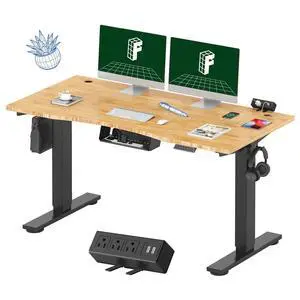 EN2 Bamboo Standing Desk with Clamp Power Strip, 55 x 28 Electric Stand Up Height Adjustable Desk with Cable Management (Black Frame + 55" Bamboo Top, 2 Packages) EN2 Bamboo Standing Desk with Clamp Power Strip, 55 x 28 Electric Stand Up Height Adjustable Desk with Cable Management (Black Frame + 55" Bamboo Top, 2 Packages)