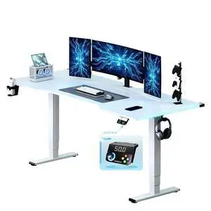 E6G CyberX 63 Inch RGB LED Electric Gaming Standing Desk, Dual Motor 3-Stage Adjustable Desk up to 352 lbs, Large Ergonomic Computer Workstation for Gamers, Streamers & Home Studios (White) E6G CyberX 63 Inch RGB LED Electric Gaming Standing Desk, Dual Motor 3-Stage Adjustable Desk up to 352 lbs, Large Ergonomic Computer Workstation for Gamers, Streamers & Home Studios (White)