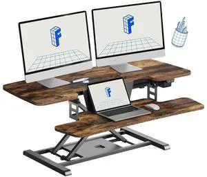 40 inch Electric Motor Desk Converter, Sit to Stand Monitor and Laptop Workstation, Height Adjustable Riser with Wide Keyboard Tray, Rustic Color 40 inch Electric Motor Desk Converter, Sit to Stand Monitor and Laptop Workstation, Height Adjustable Riser with Wide Keyboard Tray, Rustic Color