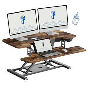 35" Electric Standing Desk Converter, Height Adjustable Motorized Desk Riser for Computer Monitors & Laptop Workstation, Rustic Color 35" Electric Standing Desk Converter, Height Adjustable Motorized Desk Riser for Computer Monitors & Laptop Workstation, Rustic Color