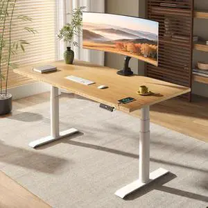 E6 Pro Organic Modern Bamboo Standing Desk, Electric Dual Motor 3-Stage Height Adjustable Desk with Oval Legs, Heavy Duty 330lbs, 55" x 28" Bamboo Desktop, White Frame E6 Pro Organic Modern Bamboo Standing Desk, Electric Dual Motor 3-Stage Height Adjustable Desk with Oval Legs, Heavy Duty 330lbs, 55" x 28" Bamboo Desktop, White Frame