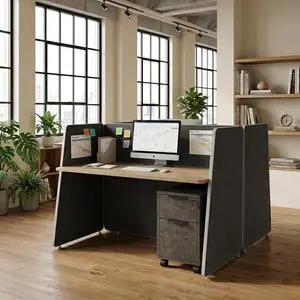 2-Person Modular Cubicle Desk Workstation | with Built-in Power & Mobile Storage, Acoustic Privacy Panels | Sleek, Scalable Layout for Modern Teams (Black, 2 Person cubicles) 2-Person Modular Cubicle Desk Workstation | with Built-in Power & Mobile Storage, Acoustic Privacy Panels | Sleek, Scalable Layout for Modern Teams (Black, 2 Person cubicles)