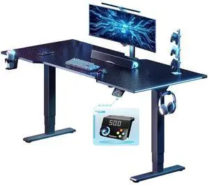 E6G CyberX RGB LED Electric Gaming Standing Desk, 55 Inch Dual Motor 3-Stage Adjustable Desk up to 352 lbs, Large Ergonomic Computer Workstation for Gamers, Streamers & Home Studios (Black) E6G CyberX RGB LED Electric Gaming Standing Desk, 55 Inch Dual Motor 3-Stage Adjustable Desk up to 352 lbs, Large Ergonomic Computer Workstation for Gamers, Streamers & Home Studios (Black)