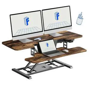 42" Electric Standing Desk Converter Height Adjustable Desk Strong Weight Capacity Motorized Stand up Desk Riser for Office Home, Rustic Color 42" Electric Standing Desk Converter Height Adjustable Desk Strong Weight Capacity Motorized Stand up Desk Riser for Office Home, Rustic Color