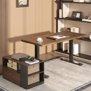 L Shaped Executive Standing Desk with Drawers, Large Electric Height Adjustable Desk, Sit Stand Desk for Home Office and Workstation, Mobile Cabinet (63"x32" Black Walnut) L Shaped Executive Standing Desk with Drawers, Large Electric Height Adjustable Desk, Sit Stand Desk for Home Office and Workstation, Mobile Cabinet (63"x32" Black Walnut)