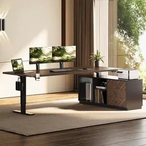 L Shaped Executive Standing Desk with Drawers, Large Electric Height Adjustable Desk, Sit Stand Desk for Home Office and Workstation, PC Cabinet (71"x32" Black Walnut) L Shaped Executive Standing Desk with Drawers, Large Electric Height Adjustable Desk, Sit Stand Desk for Home Office and Workstation, PC Cabinet (71"x32" Black Walnut)