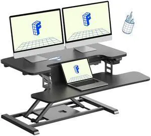 32" Motorized Standing Desk Converter, Electric Stand up Desk Riser, Sit to Stand Dual Monitor and Laptop Workstation with Wide Keyboard Tray, Black 32" Motorized Standing Desk Converter, Electric Stand up Desk Riser, Sit to Stand Dual Monitor and Laptop Workstation with Wide Keyboard Tray, Black