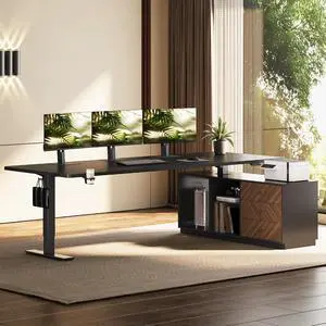 L Shaped Executive Standing Desk with Drawers, Large Electric Height Adjustable Desk, Sit Stand Desk for Home Office and Workstation, PC Cabinet (79"x32" Black) L Shaped Executive Standing Desk with Drawers, Large Electric Height Adjustable Desk, Sit Stand Desk for Home Office and Workstation, PC Cabinet (79"x32" Black)