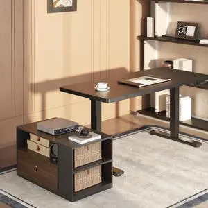 L Shaped Executive Standing Desk with Drawers, Large Electric Height Adjustable Desk, Sit Stand Desk for Home Office and Workstation, Mobile Cabinet (63"x32" Black) L Shaped Executive Standing Desk with Drawers, Large Electric Height Adjustable Desk, Sit Stand Desk for Home Office and Workstation, Mobile Cabinet (63"x32" Black)