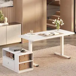 L Shaped Executive Standing Desk with Drawers, Large Electric Height Adjustable Desk, Sit Stand Desk for Home Office and Workstation, Mobile Cabinet (63"x32" White) L Shaped Executive Standing Desk with Drawers, Large Electric Height Adjustable Desk, Sit Stand Desk for Home Office and Workstation, Mobile Cabinet (63"x32" White)
