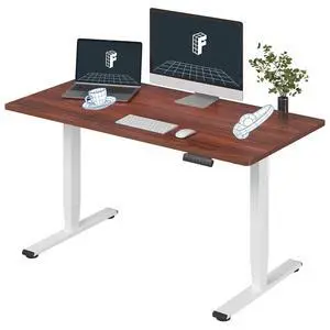 E6 3-Stage Dual Motor Electric Standing Desk 55 x 28 Sit Stand Up Desk, Holds 220 lbs, Adjustable Height w/Memory Presets, One-Piece Mahogany Desktop & White Frame, Ships in 2 Boxes E6 3-Stage Dual Motor Electric Standing Desk 55 x 28 Sit Stand Up Desk, Holds 220 lbs, Adjustable Height w/Memory Presets, One-Piece Mahogany Desktop & White Frame, Ships in 2 Boxes