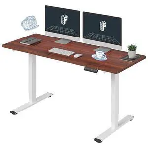 E6 3-Stage Dual Motor 60 x 24 Electric Standing Desk Sit Stand Up Desk, Holds 220 lbs, Adjustable Height w/Memory Presets, One-Piece Mahogany Desktop & White Frame, Ships in 2 Boxes E6 3-Stage Dual Motor 60 x 24 Electric Standing Desk Sit Stand Up Desk, Holds 220 lbs, Adjustable Height w/Memory Presets, One-Piece Mahogany Desktop & White Frame, Ships in 2 Boxes
