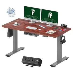 EN2 Whole-Piece Standing Desk with Clamp Power Strip, 55 x 28 Electric Stand Up Height Adjustable Desk with Cable Management (Gray Frame + 55" Mahogany Top, 2 Packages) EN2 Whole-Piece Standing Desk with Clamp Power Strip, 55 x 28 Electric Stand Up Height Adjustable Desk with Cable Management (Gray Frame + 55" Mahogany Top, 2 Packages)