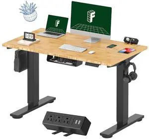EN2 Bamboo Standing Desk with Clamp Power Strip, 48 x 24'' Electric Stand Up Height Adjustable Desk with Cable Management (Black Frame + 48" Bamboo Top, 2 Packages) EN2 Bamboo Standing Desk with Clamp Power Strip, 48 x 24'' Electric Stand Up Height Adjustable Desk with Cable Management (Black Frame + 48" Bamboo Top, 2 Packages)
