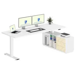 L Shaped Standing Desk with Storage Cabinet for Office Workspace, 79" Spacious Workstation with Drawers, CPU Holder & Cable Management for Commercial Office Use, White, 3 Packages L Shaped Standing Desk with Storage Cabinet for Office Workspace, 79" Spacious Workstation with Drawers, CPU Holder & Cable Management for Commercial Office Use, White, 3 Packages
