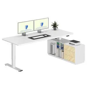 L Shaped Standing Desk with Storage Cabinet for Office Workspace, 71" Spacious Workstation with Drawers, CPU Holder & Cable Management for Commercial Office Use, White, 3 Packages L Shaped Standing Desk with Storage Cabinet for Office Workspace, 71" Spacious Workstation with Drawers, CPU Holder & Cable Management for Commercial Office Use, White, 3 Packages