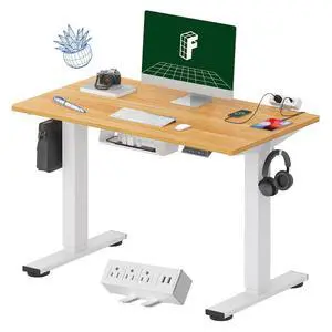 EN2 Whole-Piece Standing Desk with Clamp Power Strip, 40 x 24 Electric Stand Up Height Adjustable Desk with Cable Management (White Frame + 40" Maple Top) EN2 Whole-Piece Standing Desk with Clamp Power Strip, 40 x 24 Electric Stand Up Height Adjustable Desk with Cable Management (White Frame + 40" Maple Top)