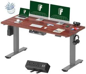 EN2 Whole-Piece Standing Desk with Clamp Power Strip, 60 x 24 Electric Stand Up Height Adjustable Desk with Cable Management (Gray Frame + 60" Mahogany Top, 2 Packages) EN2 Whole-Piece Standing Desk with Clamp Power Strip, 60 x 24 Electric Stand Up Height Adjustable Desk with Cable Management (Gray Frame + 60" Mahogany Top, 2 Packages)