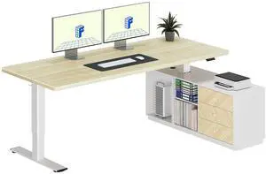L Shaped Standing Desk with Storage Cabinet for Office Workspace, 71" Spacious Workstation with Drawers, CPU Holder & Cable Management for Commercial Office Use, White Wood Grain, 3 Packages L Shaped Standing Desk with Storage Cabinet for Office Workspace, 71" Spacious Workstation with Drawers, CPU Holder & Cable Management for Commercial Office Use, White Wood Grain, 3 Packages