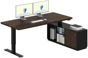 L Shaped Standing Desk with Storage Cabinet for Office Workspace, 63" Spacious Workstation with Drawers, CPU Holder & Cable Management for Commercial Office Use, Black Walnut, 3 Packages L Shaped Standing Desk with Storage Cabinet for Office Workspace, 63" Spacious Workstation with Drawers, CPU Holder & Cable Management for Commercial Office Use, Black Walnut, 3 Packages