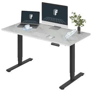 E6 3-Stage Dual Motor Electric Standing Desk 55 x 28 Sit Stand Up Desk, Holds 220 lbs, Adjustable Height w/Memory Presets, One-Piece Marble Grey Desktop & Black Frame, Ships in 2 Boxes E6 3-Stage Dual Motor Electric Standing Desk 55 x 28 Sit Stand Up Desk, Holds 220 lbs, Adjustable Height w/Memory Presets, One-Piece Marble Grey Desktop & Black Frame, Ships in 2 Boxes