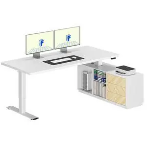 L Shaped Standing Desk with Storage Cabinet for Office Workspace, 63" Spacious Workstation with Drawers, CPU Holder & Cable Management for Commercial Office Use, White, 3 Packages L Shaped Standing Desk with Storage Cabinet for Office Workspace, 63" Spacious Workstation with Drawers, CPU Holder & Cable Management for Commercial Office Use, White, 3 Packages