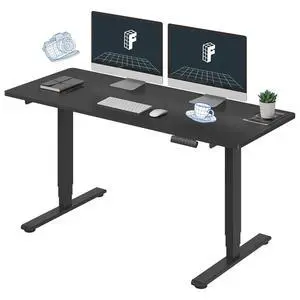 E6 3-Stage Dual Motor 60 x 24 Electric Standing Desk Sit Stand Up Desk, Holds 220 lbs, Adjustable Height w/Memory Presets, One-Piece Black Desktop & Black Frame, Ships in 2 Boxes E6 3-Stage Dual Motor 60 x 24 Electric Standing Desk Sit Stand Up Desk, Holds 220 lbs, Adjustable Height w/Memory Presets, One-Piece Black Desktop & Black Frame, Ships in 2 Boxes