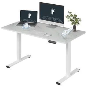 E6 3-Stage Dual Motor Electric Standing Desk 55 x 28 Sit Stand Up Desk, Holds 220 lbs, Adjustable Height w/Memory Presets, One-Piece Marble Grey Desktop & White Frame, Ships in 2 Boxes E6 3-Stage Dual Motor Electric Standing Desk 55 x 28 Sit Stand Up Desk, Holds 220 lbs, Adjustable Height w/Memory Presets, One-Piece Marble Grey Desktop & White Frame, Ships in 2 Boxes
