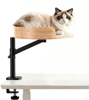 Cat Bed, Desk Mounted Cat Perch with Scratcher, Rubberwood | Eco-friendly Solid Wood, Bond with Your Pet, Adjustable Height and Angle, Max 33lbs Weight Capacity, Clampon Design Cat Bed, Desk Mounted Cat Perch with Scratcher, Rubberwood | Eco-friendly Solid Wood, Bond with Your Pet, Adjustable Height and Angle, Max 33lbs Weight Capacity, Clampon Design