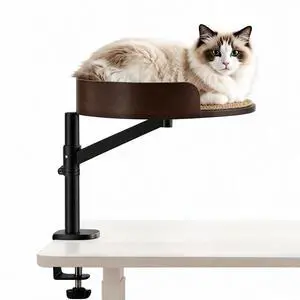 Cat Bed, Desk Mounted Cat Perch with Scratcher, Walnutwood Finish | Eco-friendly Solid Wood, Bond with Your Pet, Adjustable Height and Angle, Max 33lbs Weight Capacity, Clampon Design Cat Bed, Desk Mounted Cat Perch with Scratcher, Walnutwood Finish | Eco-friendly Solid Wood, Bond with Your Pet, Adjustable Height and Angle, Max 33lbs Weight Capacity, Clampon Design