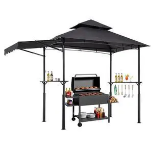 Grill Gazebo, 11x5 ft BBQ Gazebo with Extra Awning, Double-Tiered Outdoor Grill Shelter, Thickened Support Legs, Powder-Coated Steel Grilling Canopy with Side Shelves, Bottle Opener & Hooks Grill Gazebo, 11x5 ft BBQ Gazebo with Extra Awning, Double-Tiered Outdoor Grill Shelter, Thickened Support Legs, Powder-Coated Steel Grilling Canopy with Side Shelves, Bottle Opener & Hooks