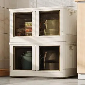 152 QT Stackable Storage Bins With Lids, Collapsible Plastic Storage Bins, Closet Organizers and Containers with Doors and Built-in Wheels For Home, 2 Pack Cubes, Milky White 152 QT Stackable Storage Bins With Lids, Collapsible Plastic Storage Bins, Closet Organizers and Containers with Doors and Built-in Wheels For Home, 2 Pack Cubes, Milky White
