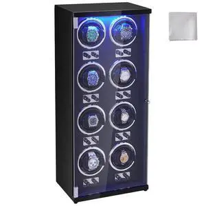 Watch Organizer, Accommodates 8 Automatic Watches for Both Men and Women, Features 8 Ultra-Silent Japanese Mabuchi Motors, Includes Blue LED Illumination & Power Adapter, Crafted from Durable Watch Organizer, Accommodates 8 Automatic Watches for Both Men and Women, Features 8 Ultra-Silent Japanese Mabuchi Motors, Includes Blue LED Illumination & Power Adapter, Crafted from Durable